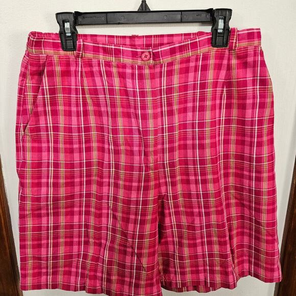 EP Pro Plaid Cotton Pink Golf Shorts Elastic Waist Size 14 Large Three Pockets - Picture 2 of 7
